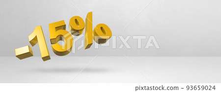 15% off discount offer. 3D illustration isolated on white. Horizontal banner 93659024