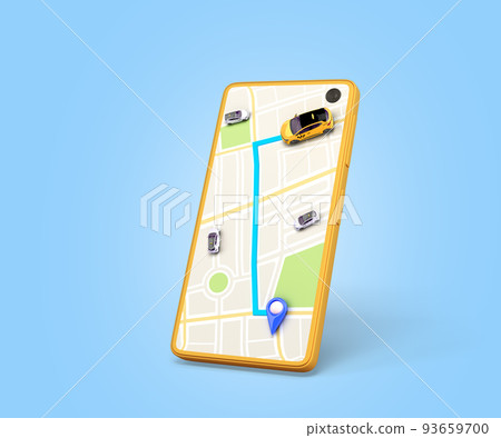 Ordering a taxi cab online internet service transportation concept navigation pin pointer with yellow taxi on phone screen 3d render illustration on blue gradient Ordering a taxi cab online internet service transportation concept navigation pin pointer with yellow taxi on phone screen 3d render illustration on blue gradient 93659700
