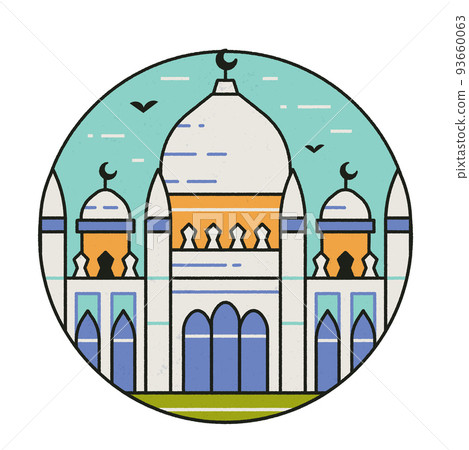Muslim Mosque Center Circle Icon in Line Art 93660063