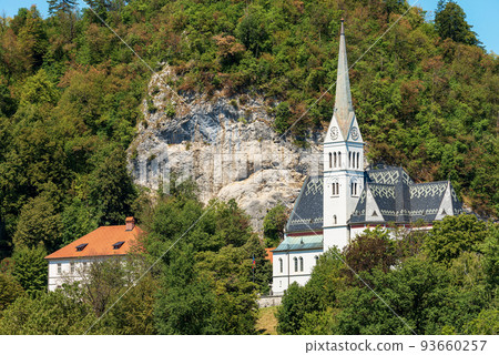 Saint Martina Parish Church on the coast of Lake Bled Slovenia Saint Martina Parish Church on the coast of Lake Bled Slovenia 93660257