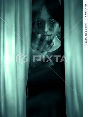 A girl who peeks out of the window and vomits blood and sheds tears of blood Green 93660276