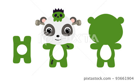 Cute die cut Halloween panda chocolate egg holder template. Cartoon animal character in a monster costume. Retail paper box for the easter egg. Printable color scheme. Vector stock illustration Cute die cut Halloween panda chocolate egg holder template. Cartoon animal character in a monster costume. Retail paper box for the easter egg. Printable color scheme. Vector stock illustration 93661904