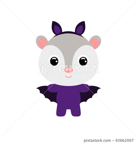 Cute little Halloween opossum in a bat costume. Cartoon animal character for kids t-shirts, nursery decoration, baby shower, greeting card, invitation, house interior. Vector stock illustration 93662007