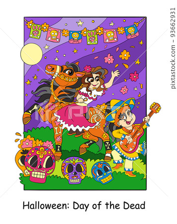 Halloween Day of the Dead with horse vector colorful illustration 93662931