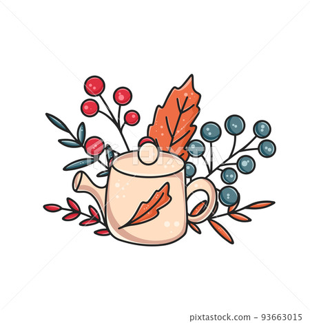 Autumn composition with teapot berries and leaves 93663015
