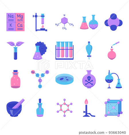 Chemistry science icon set in flat style 93663040