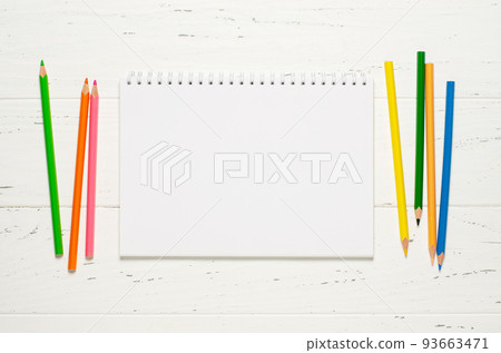 Children's accessories for study, creativity and office supplies on a white wooden background. Back to school concept. Copy space Children's accessories for study, creativity and office supplies on a white wooden background. Back to school concept. Copy space 93663471