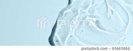 Transparent cosmetic texture. Skin serum or washing gel. Macrophotography. Copy space. 93663668