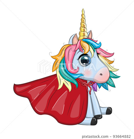 Cute unicorn character with cloak as super hero. Cartoon design illustration isolated 93664882