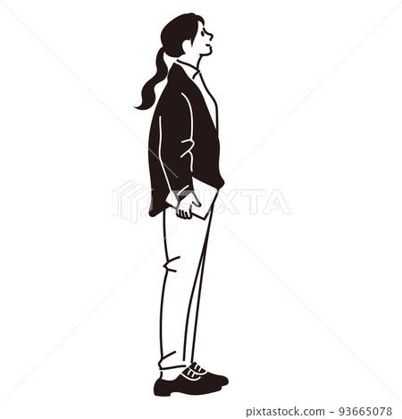 Vector line drawing of a young woman looking up 93665078