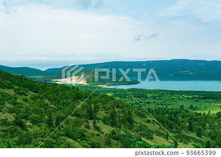 view of the Golovnin volcano caldera with hot lakes on Kunashir island view of the Golovnin volcano caldera with hot lakes on Kunashir island 93665399