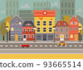 city building houses view skyline background real estate cute town concept horizontal banner flat vector illustration 93665514