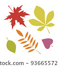 Autumn leaves set, isolated on white background. Simple cartoon flat style. Isolated vector illustration. Design for stickers, logo, web and mobile app. 93665572
