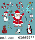 Large collection of Christmas items. Snowman, sweets, winter things, skates, gifts. Vector illustration for prints and postcards 93665577