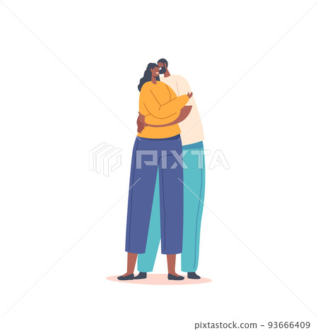 Happy African Man and Woman Embracing and Hugging. Loving Couple Romantic Relations, Strong Family Concept 93666409