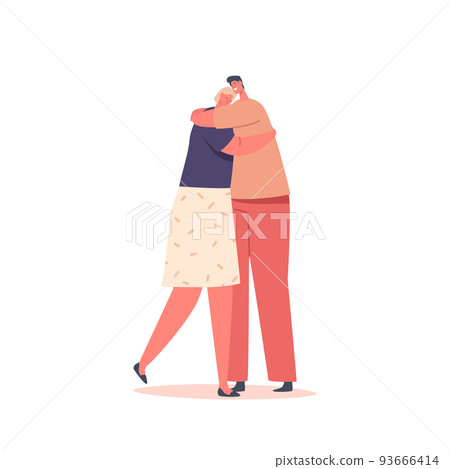 Happy Lovers Dating, Love Feelings, Romance Emotions. Male and Female Characters Hugging. Loving Couple Strong Family 93666414