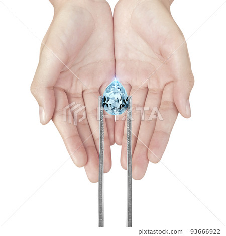blue diamonds held in tweezers on a white background blue diamonds held in tweezers on a white background 93666922