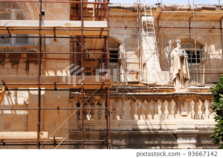 Reconstruction of ancient tower in the old town, the historical part of the city. Rooftop view. Summer in Croatia, Dubrovnik. 93667142