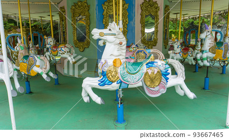 Showa retro merry-go-round in an amusement park Showa retro merry-go-round in an amusement park 93667465