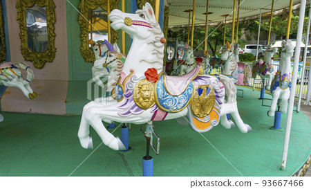 Showa retro merry-go-round in an amusement park Showa retro merry-go-round in an amusement park 93667466