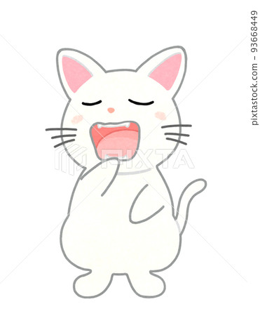 打哈欠的貓輪廓圖 = 部分實線和彩色白貓 打哈欠的貓輪廓圖 = 部分實線和彩色白貓 93668449