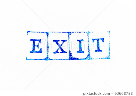 Blue color ink rubber stamp in word exit on white paper background 93668788