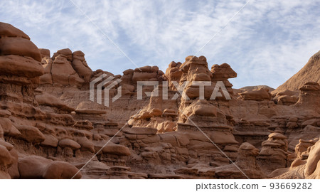 Red Rock Formations and Hoodoos in the Desert at Sunrise. Red Rock Formations and Hoodoos in the Desert at Sunrise. 93669282