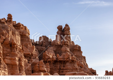 Red Rock Formations and Hoodoos in the Desert at Sunrise. 93669283