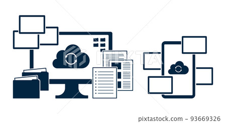Cloud storage icon illustration Sharing, saving, and synchronizing data such as photos and documents on a computer or smartphone. 93669326