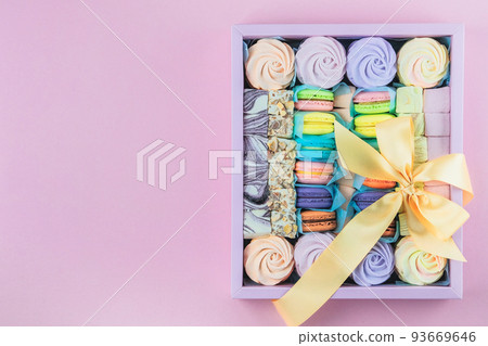 Traditional colored sweet desserts for the holiday, copy space. Desserts Traditional colored sweet desserts for the holiday, copy space. Desserts 93669646