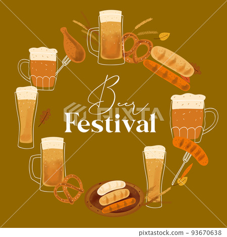 Wreath with stylized illustration mugs of beer 93670638