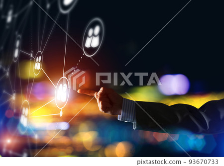 Creating modern wireless technologies as means of communucation and networking on dark background 93670733
