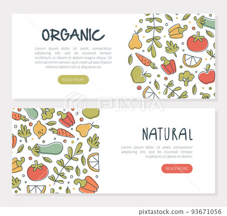 Organic Food Landing Page with Ripe Fruit and Vegetable Vector Template 93671056
