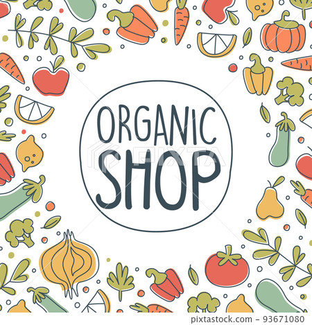 Organic Food Banner with Ripe Fruit and Vegetable Vector Template 93671080