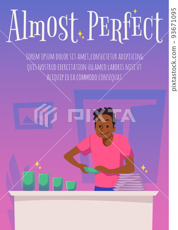 Vertical banner or poster with man with clean shiny dishes flat style 93671095