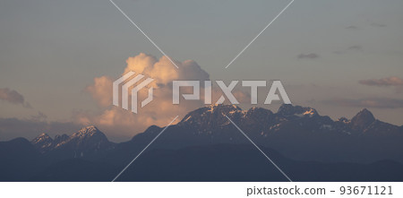 Rocky Mountain Landscape with puffy clouds during sunset. Greater Vancouver Rocky Mountain Landscape with puffy clouds during sunset. Greater Vancouver 93671121