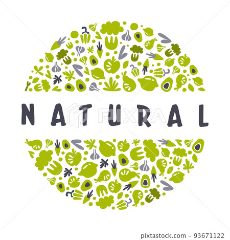 Organic Farm Food Round Banner with Hand Drawn Green Eco Crop Vector Template Organic Farm Food Round Banner with Hand Drawn Green Eco Crop Vector Template 93671122