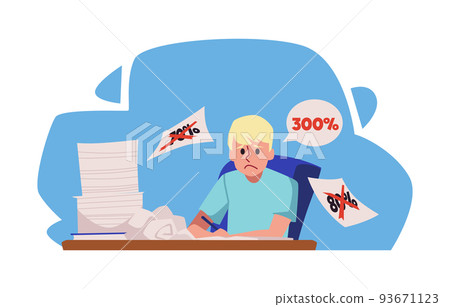 Blonde man frustrated because it is not possible to complete task at three hundred percent Blonde man frustrated because it is not possible to complete task at three hundred percent 93671123