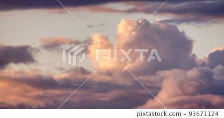 Puff Clouds in the Sky during sunset. Zoom in. 93671124