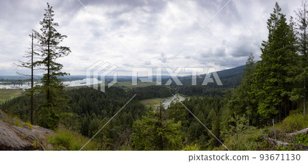 Panoramic View of Canadian Nature Landscape with city in background. Panoramic View of Canadian Nature Landscape with city in background. 93671130