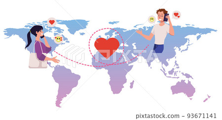 Relationship at a long distance and virtual love, vector illustration isolated. 93671141