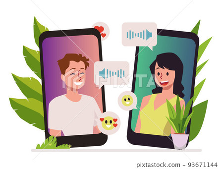 Relationship at a long distance and online date flat vector illustration isolated. Relationship at a long distance and online date flat vector illustration isolated. 93671144