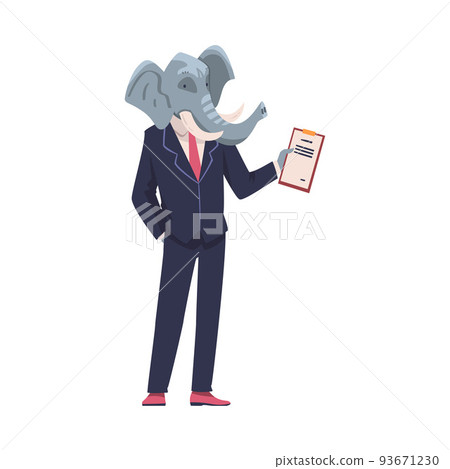 Elephant as Animal Office Employee Wearing Formal Corporate Suit Standing with Clip Board Vector Illustration 93671230