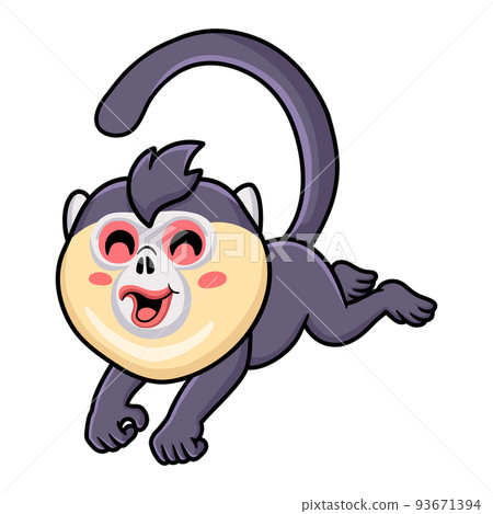 Cute little snub nosed monkey cartoon running 93671394