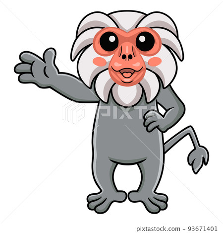 Cute little hamadryad monkey cartoon waving hand Cute little hamadryad monkey cartoon waving hand 93671401