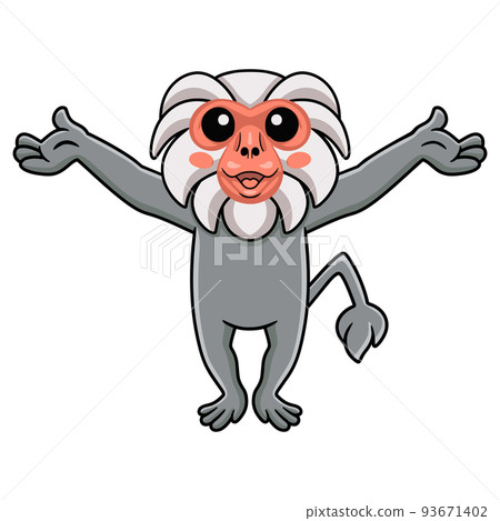 Cute little hamadryad monkey cartoon raising hands Cute little hamadryad monkey cartoon raising hands 93671402