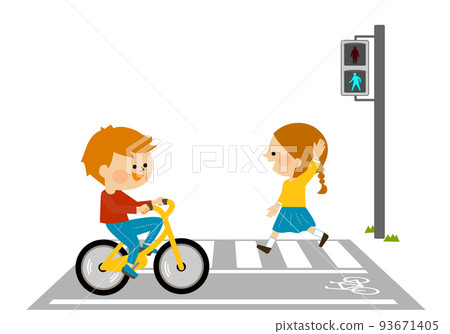 Traffic safety Bicycles crossing the pedestrian crossing 93671405