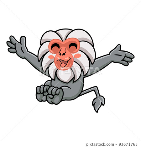 Cute little hamadryad monkey cartoon posing 93671763