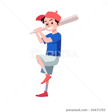 Child boy beating with baseball bat, flat vector illustration isolated on white background. Child boy beating with baseball bat, flat vector illustration isolated on white background. 93671765