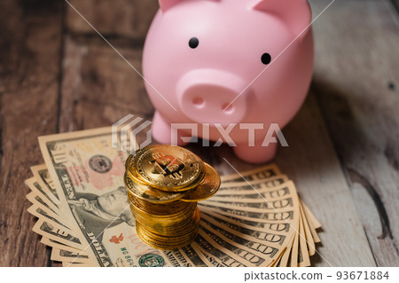 Piggy bank US dollar banknote virtual currency Piggy bank US dollar banknote virtual currency 93671884